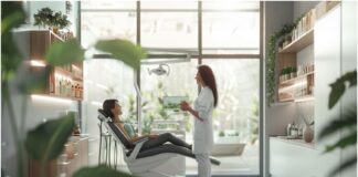 Holistic biological dentistry clinic interior with natural elements promoting whole-body oral health.